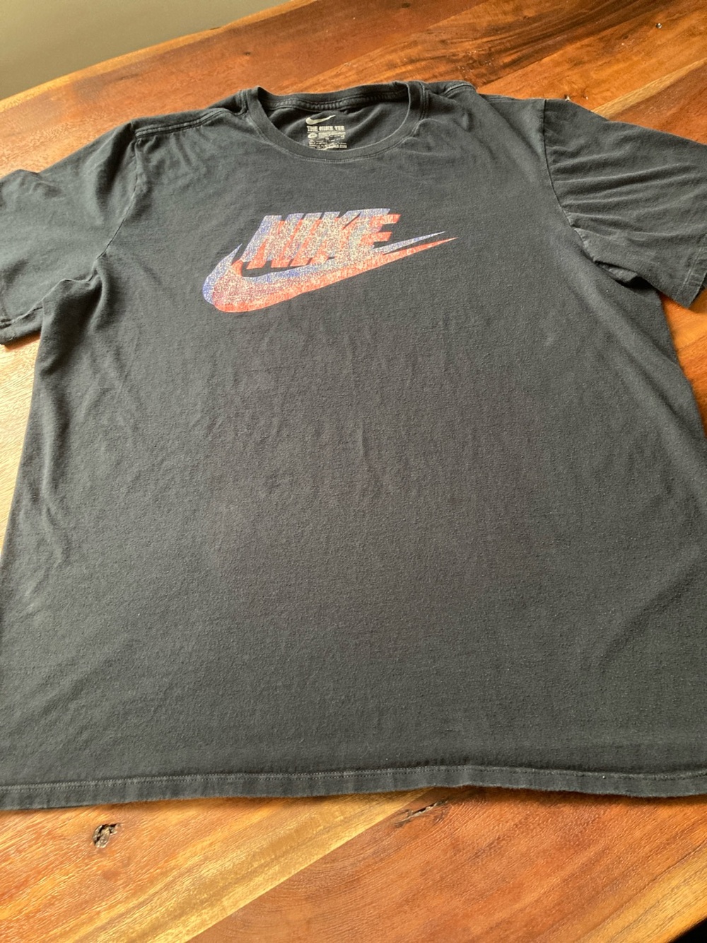 Nike Black Short Sleeve Tee with Distressed Red & Blue Swoosh